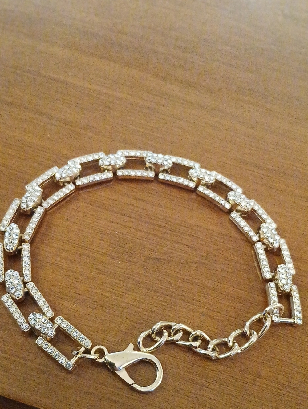 Vintage Gold Tone Crystal Rhinestone Link Bracelet - Elegant Women's Jewelry